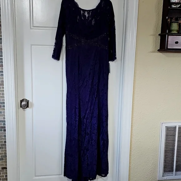 Women's Adrianna Papell Illusion Yoke Lace Gown, Size 12 - Purple